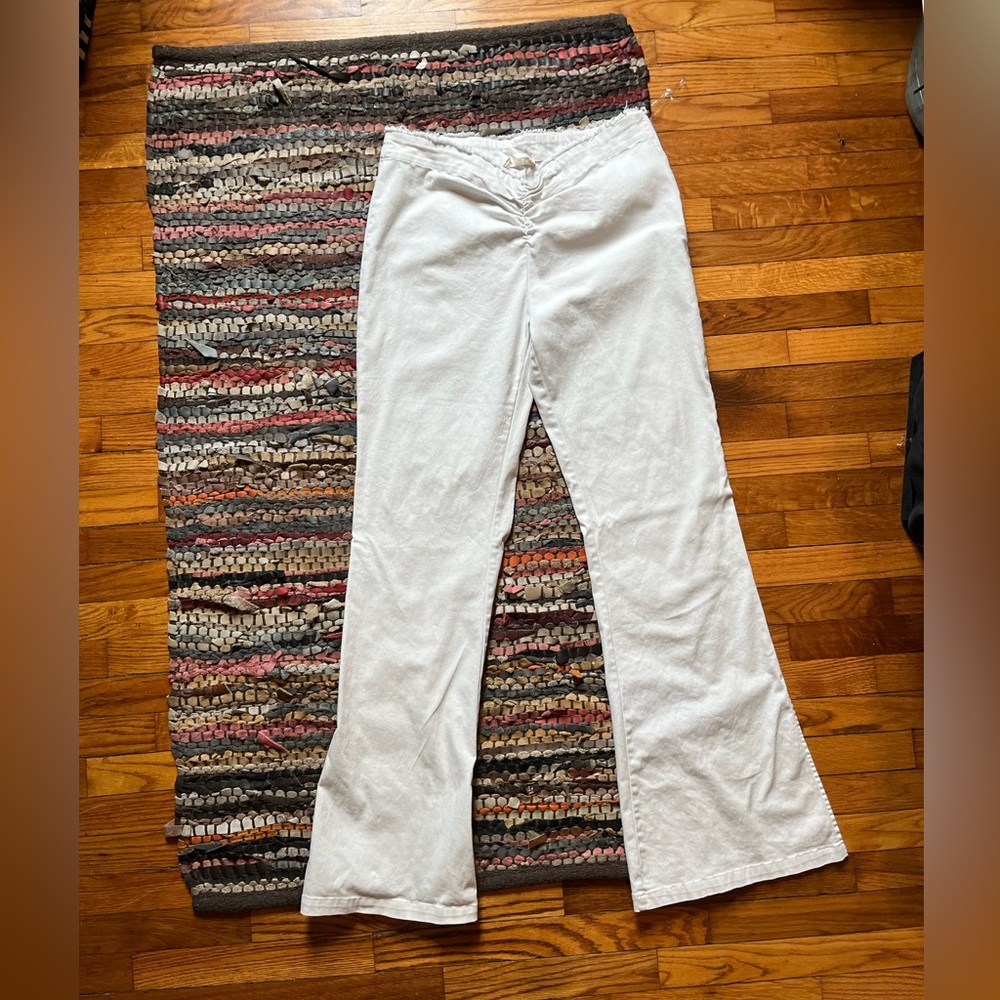 Altar’d State Low-rise Distressed & Gathered Waist White Flare Pants